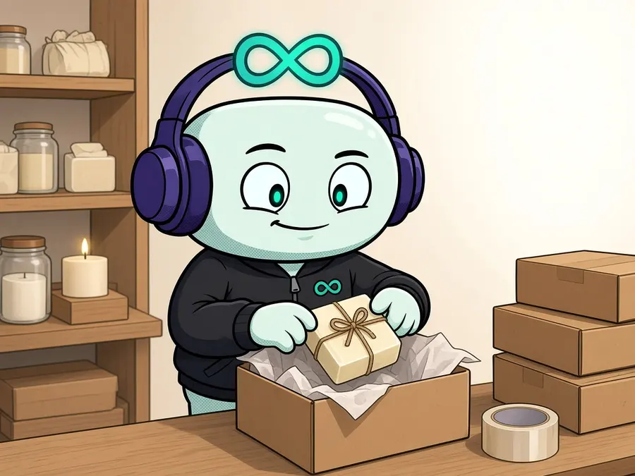 Loop packing a handmade order into a kraft box